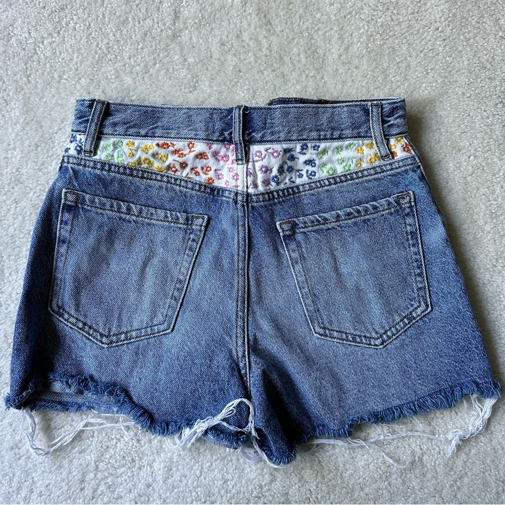 PacSun Blue Jean Shorts with Multicolor Embroidery
